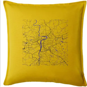 Polštář Praha - Mapa s vodními toky - Polštář 50x50 - 50x50 - Pouze potah ( Žlutá )