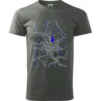 Jablonec nad Nisou - Mapa s vodními toky - Klasické pánské triko vyšší gramáže - XS ( Tmavá břidlice (šedá se zeleným nádechem) )