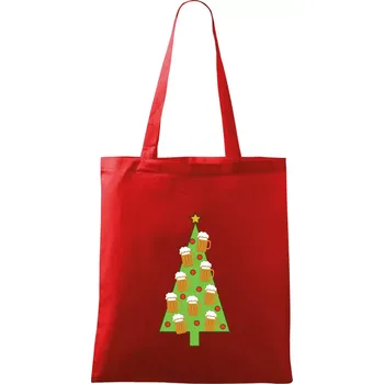 Nákupní taška Nic více nepotřebuji - stromeček a pivo (Pecka design) - Taška bavlněná - 42 x 38 cm ( Červená )