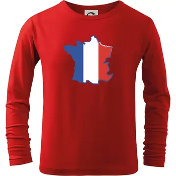 Chlapecké oblečení Francouzská vlajka mapa obrys - Triko dětské Long Sleeve - 146 cm/10 let ( Červená )