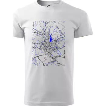 Pánské tričko Jablonec nad Nisou - Mapa s vodními toky - Triko extra velké (5-8XL) - 7XL ( Bílá )