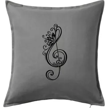 Polštář Houslový klíč kytky - Polštář 50x50 - 50x50 - Pouze potah ( Tmavě šedý melír )