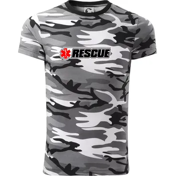 Pánské tričko Záchranář rescue kříž červený - Army CAMOUFLAGE - S ( Šedý maskáč )