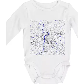 Dětská móda Praha - Mapa s vodními toky - Body kojenecké s dlouhým rukávem - Dlouhý r. do 3 měs ( Bílá )