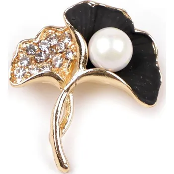 Brož Brož s perlou lotos, ginkgo, barva 3 zlatá černá