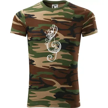 Pánské tričko Houslový klíč kytky - Army CAMOUFLAGE - 2XL ( Hnědý maskáč )