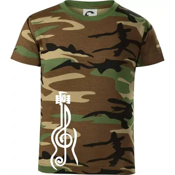 Houslový klíč kytara - Dětské maskáčové triko - 122 cm/6 let ( Hnědý maskáč )