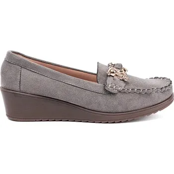 Dámské polobotky Praktické šedé dámské polobotky na klínku 36