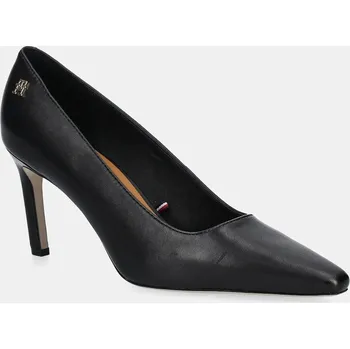 Dámské lodičky Kožené lodičky Tommy Hilfiger TH LOGO LEATHER PUMP SLANTED HL FW0FW08993 černá 99X, EUR 36