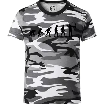 Chlapecké tričko Evoluce lukostřelba - Dětské maskáčové triko - 134 cm/8 let ( Šedý maskáč )