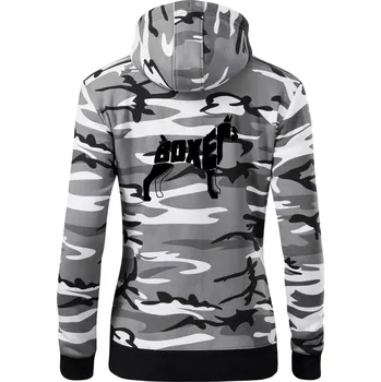 Dámská mikina Boxer nápis v těle - Dámská mikina trendy zipper s kapucí - XS ( Šedý maskáč )