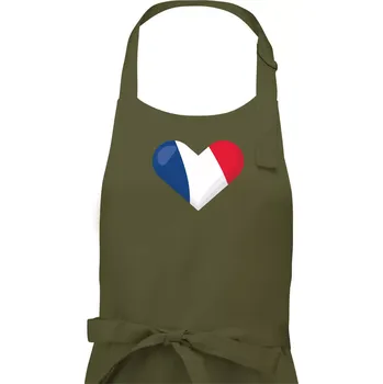 Kuchyňská zástěra Francouzská vlajka srdce - Pánská zástěra na vaření - Univerzální velikost ( Khaki )