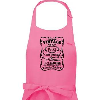 Kuchyňská zástěra Vintage Etiketa - 1963 - Dámská zástěra na vaření - Univerzální velikost ( Růžová )