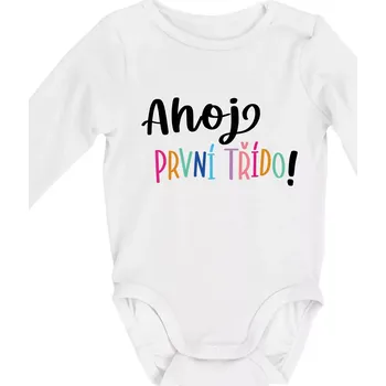 Kojenecký body Ahoj první třído - Body kojenecké s dlouhým rukávem - Dlouhý r. do 3 měs ( Bílá )