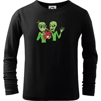 Chlapecké tričko Ufo a rádio (Pecka design) - Triko dětské Long Sleeve - 146 cm/10 let ( Černá )