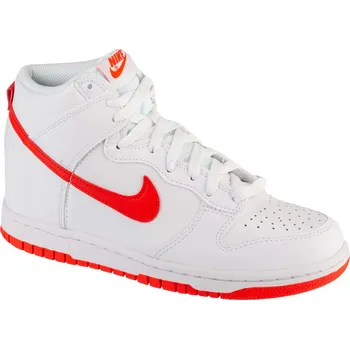 Dámská treková obuv Bílo-červené kožené kotníkové tenisky Nike Dunk High Gs DB2179-111 Velikost: 36,5