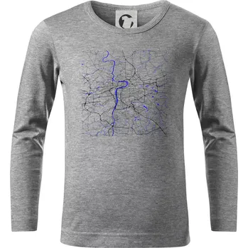 Chlapecké tričko Praha - Mapa s vodními toky - Triko dětské Long Sleeve - 122 cm/6 let ( Tmavě šedý melír )