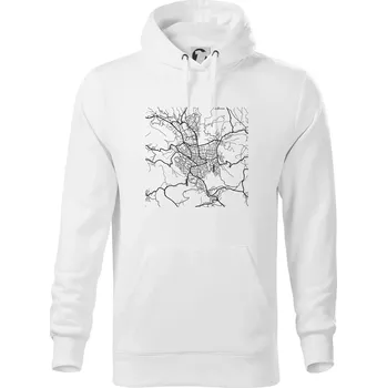 Pánská mikina Mapy měst černobílé Jablonec nad Nisou - Mikina pánská Cape s kapucí - 4XL ( Bílá )