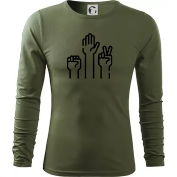 Pánské oblečení Kamen nůžky papír ikony - Triko s dlouhým rukávem FIT-T long sleeve - M ( Khaki )