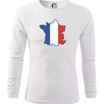 Pánské oblečení Francouzská vlajka mapa obrys - Triko s dlouhým rukávem FIT-T long sleeve - S ( Bílá )