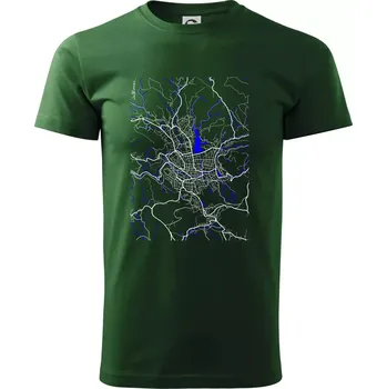 Jablonec nad Nisou - Mapa s vodními toky - Triko extra velké (5-8XL) - 6XL ( Lahvově zelená )
