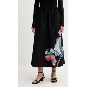 Dámská sukně Bavlněná sukně Desigual ELLA LACROIX černá barva, midi, áčková, 25WWFW05 99X, vel. M