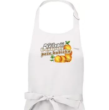 Kuchyňská zástěra Nejlepší bramboráky peče babička - Dámská zástěra na vaření - Univerzální velikost ( Bílá )