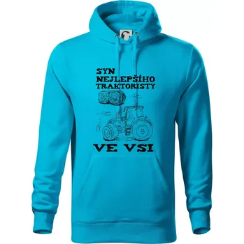 Pánská mikina Syn nejlepšího traktoristy ve vsi - Mikina pánská Cape s kapucí - 5XL ( Světlý tyrkys )