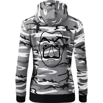 Dámská mikina Maska do tiskárny peněz - Dámská mikina trendy zipper s kapucí - 2XL ( Šedý maskáč )