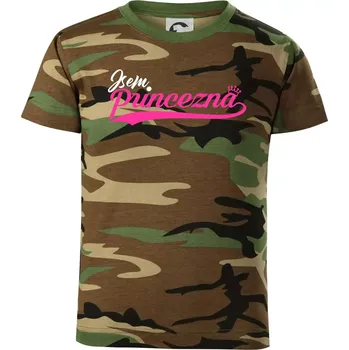 Psací písmo - Jsem Princezna - Dětské maskáčové triko - 146 cm/10 let ( Hnědý maskáč )