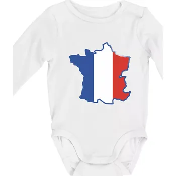 Kojenecký body Francouzská vlajka mapa obrys - Body kojenecké s dlouhým rukávem - Dlouhý r. do 3 měs ( Bílá )
