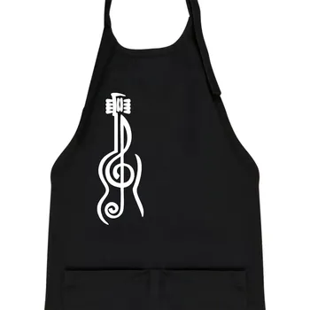 Kuchyňská zástěra Houslový klíč kytara - Dětská zástěra na vaření - Univerzální velikost ( Černá )