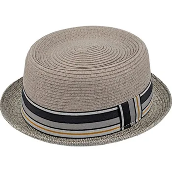 Klobouk Balke Letní klobouk Pork Pie – béžový s pruhovanou stuhou Velikost: 61 cm (XL)