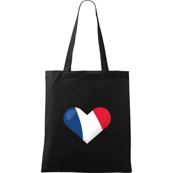 Nákupní taška Francouzská vlajka srdce - Taška bavlněná - 42 x 38 cm ( Černá )