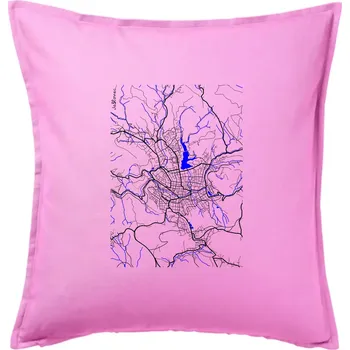 Polštář Jablonec nad Nisou - Mapa s vodními toky - Polštář 50x50 - 50x50 - Pouze potah ( Růžová )