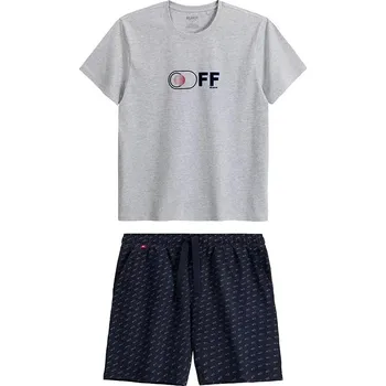 Pánské pyžamo Krátké pánské pyžamo Atlantic se vzorovanými kraťasy NMP-395 kr/r S-2XL męska Velikost: XL, Barva: šedo-modrá