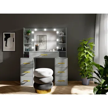 Toaletní stolek MOB Bronetta 1 (chinchillová šedá) (se zrcadlem) (s LED osvětlením)