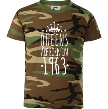 Queens are born in 1963 - Dětské maskáčové triko - 134 cm/8 let ( Hnědý maskáč )
