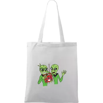 Nákupní taška Ufo a rádio (Pecka design) - Taška bavlněná - 42 x 38 cm ( Bílá )