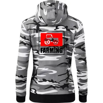 Dámská mikina Farming traktor logo - Dámská mikina trendy zipper s kapucí - XL ( Šedý maskáč )
