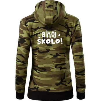 Dámská mikina Ahoj školo - Dámská mikina trendy zipper s kapucí - L ( Zelený maskáč )