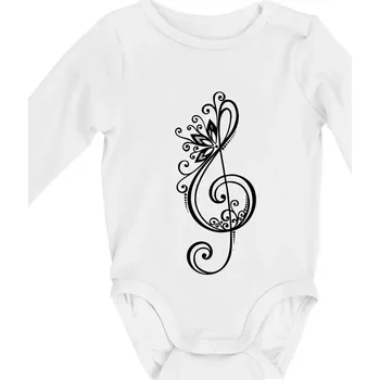 Houslový klíč kytky - Body kojenecké s dlouhým rukávem - Dlouhý r. do 3 měs ( Bílá )