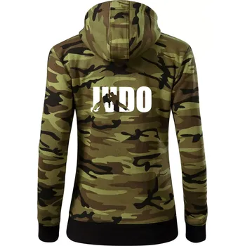 Dámská mikina Judo - Nápis - Dámská mikina trendy zipper s kapucí - S ( Zelený maskáč )