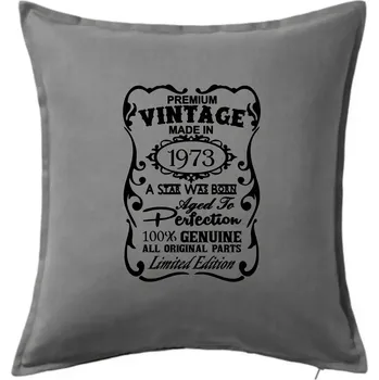 Polštář Vintage Etiketa - 1973 - Polštář 50x50 - 50x50 - Včetně výplně ( Tmavě šedý melír )