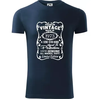 Pánské tričko Vintage Etiketa - 1973 - Viper FIT - Pánské zůžené tričko - 2XL ( Námořní modrá (velmi tmavá - téměř černá) )