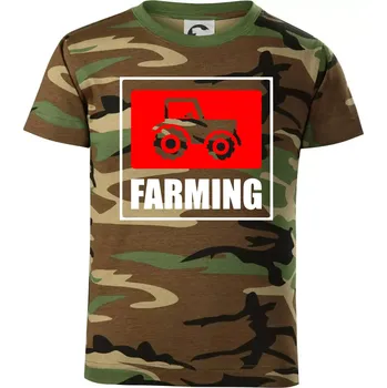 Chlapecké tričko Farming traktor logo - Dětské maskáčové triko - 134 cm/8 let ( Hnědý maskáč )