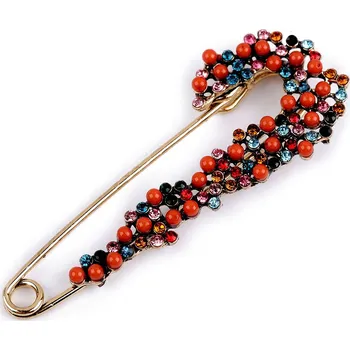 Náramek Brož s broušenými kamínky na spínacím špendlíku, malé, 3 korálová zlatá