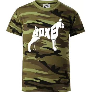 Boxer nápis v těle - Dětské maskáčové triko - 146 cm/10 let ( Zelený maskáč )