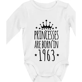 Kojenecký body Princesses are born in 1963 - Body kojenecké s dlouhým rukávem - Dlouhý r. do 3 měs ( Bílá )