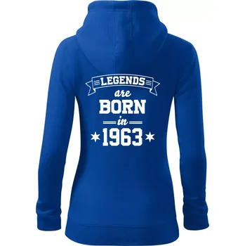 Dámská mikina Legends are born in 1963 - Dámská mikina trendy zipper s kapucí - XL ( Královská modrá )